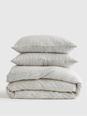 European Linen King/Cal King Grey and White Striped Duvet Set - Retail $224